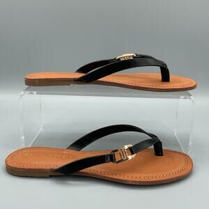 NEW Tommy Hilfiger Women’s Liande Logo Flat Thong Sandals Black Size 8.5M